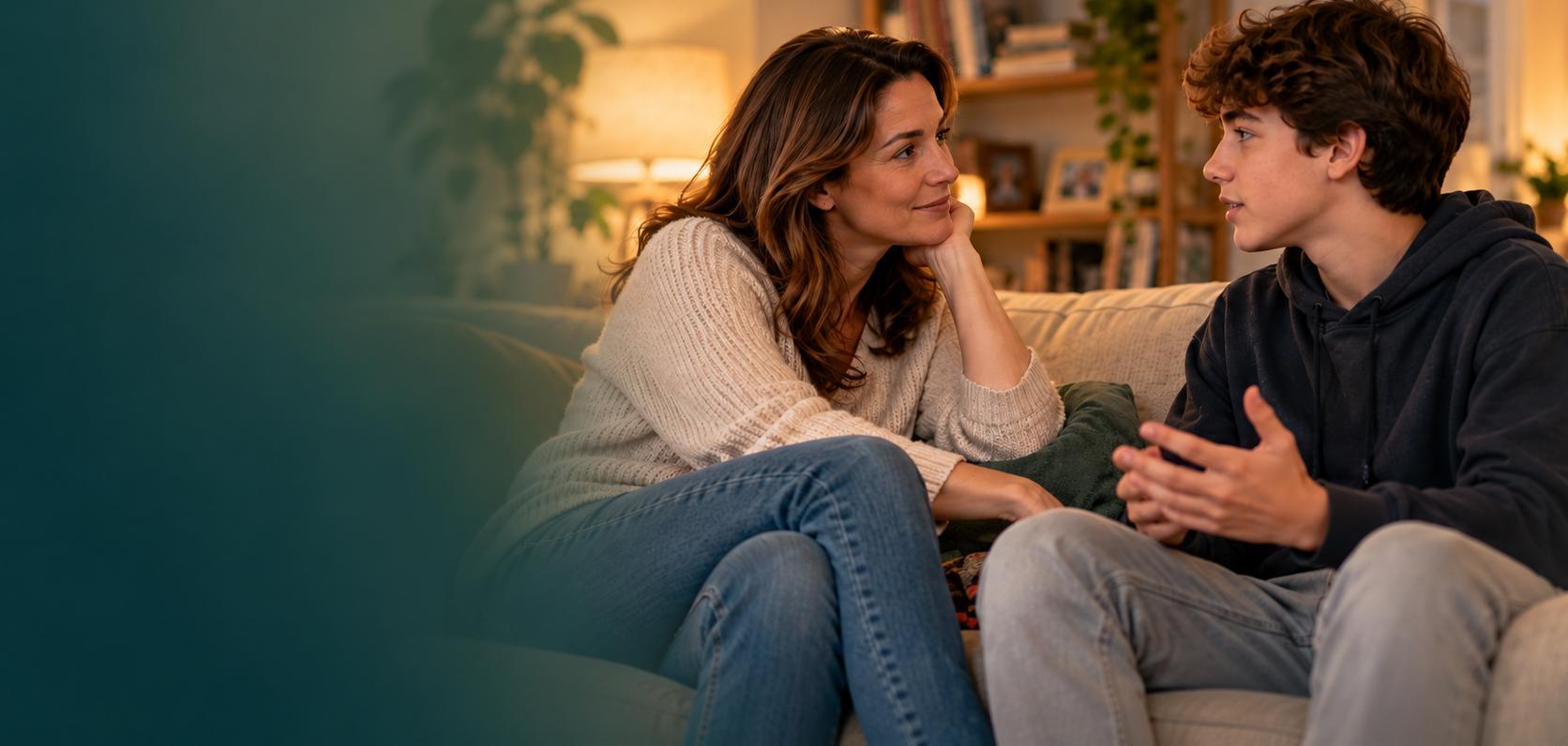 Una donna e un ragazzo dialogano in famiglia