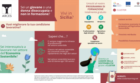 CLUSTER in Sicilia lancia i suoi corsi di formazione gratuiti nei settori dell’Economia Sostenibile rivolti a giovani e donne disoccupati!