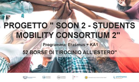 Bando Erasmus+SOON 2 Students Mobility Consortium 2:         52 Borse per la mobilità di studenti ai fini di tirocinio